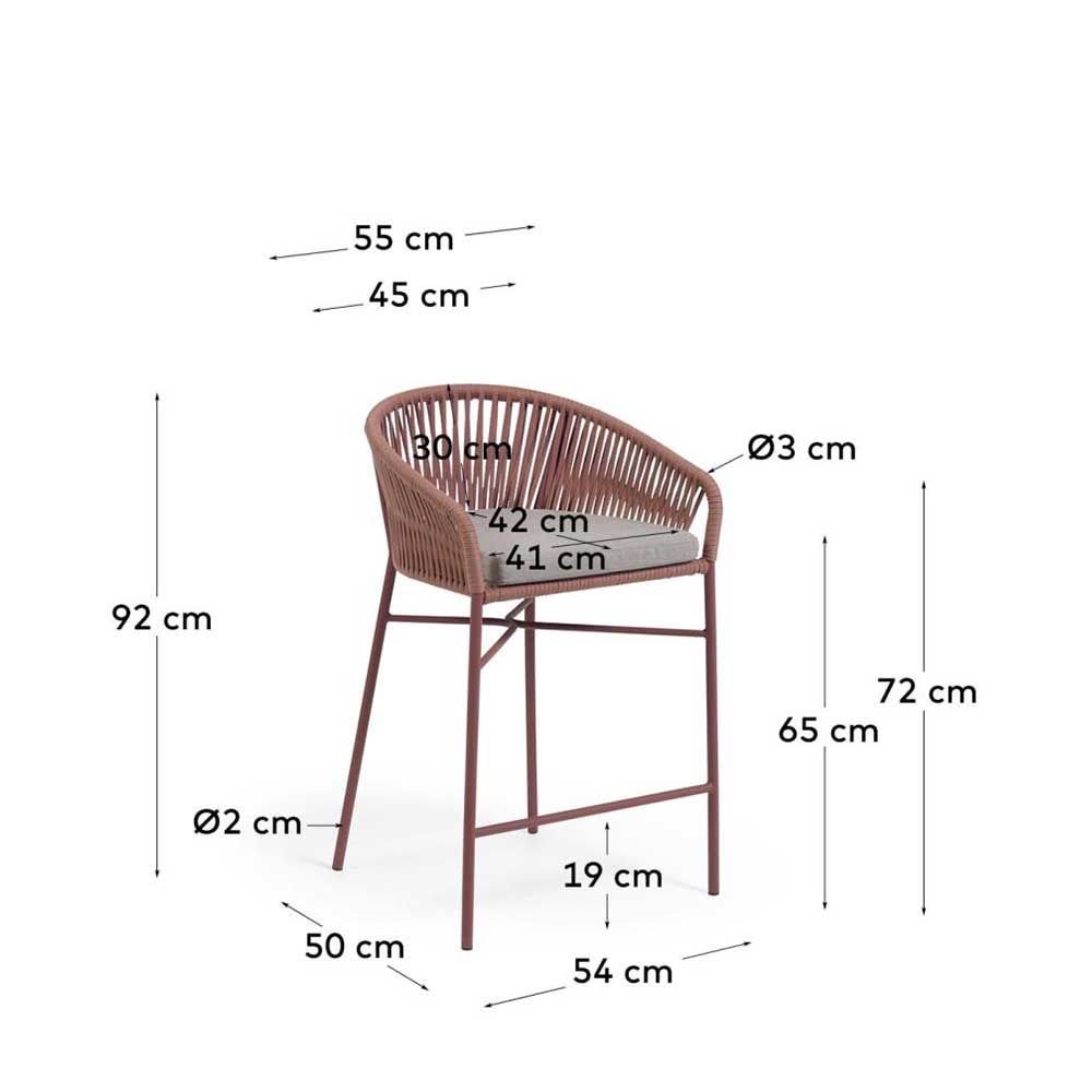 Geflecht Barstühle in Dunkelrot - Lejavra (4er Set)