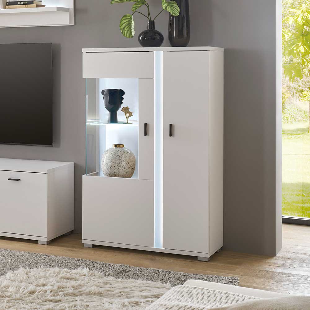 Weißes Highboard mit Glaseinsatz und LED Beleuchtung - Tirol