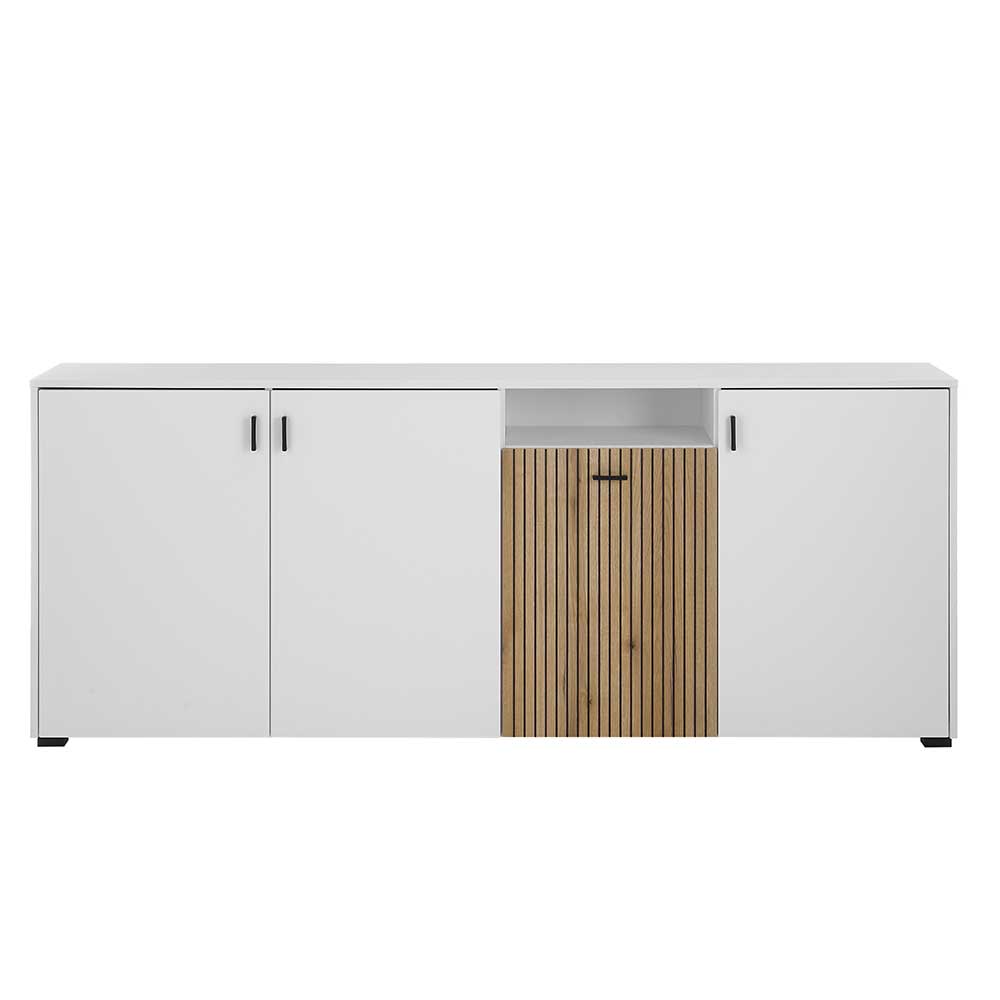 Elegantes Sideboard mit vier Türen und mittiger Holzlamellenfront – Nenaloro