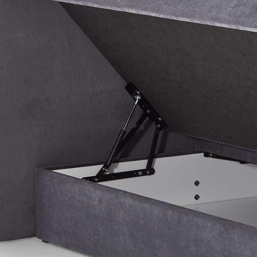 Dunkelgraues Boxspring-Bett mit Bettkasten - Jubby