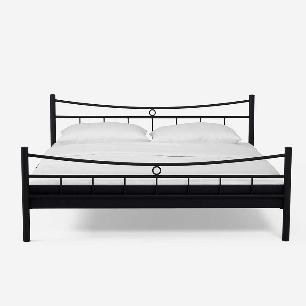 Modernes schwarzes Metallbett mit Zierelementen an Kopf- und Fußteil, für Jugendzimmer – Lioberta