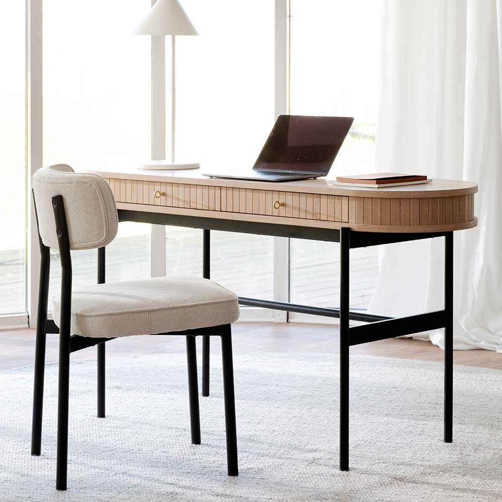 Ovaler Schreibtisch in Eiche White Wash - Sestron