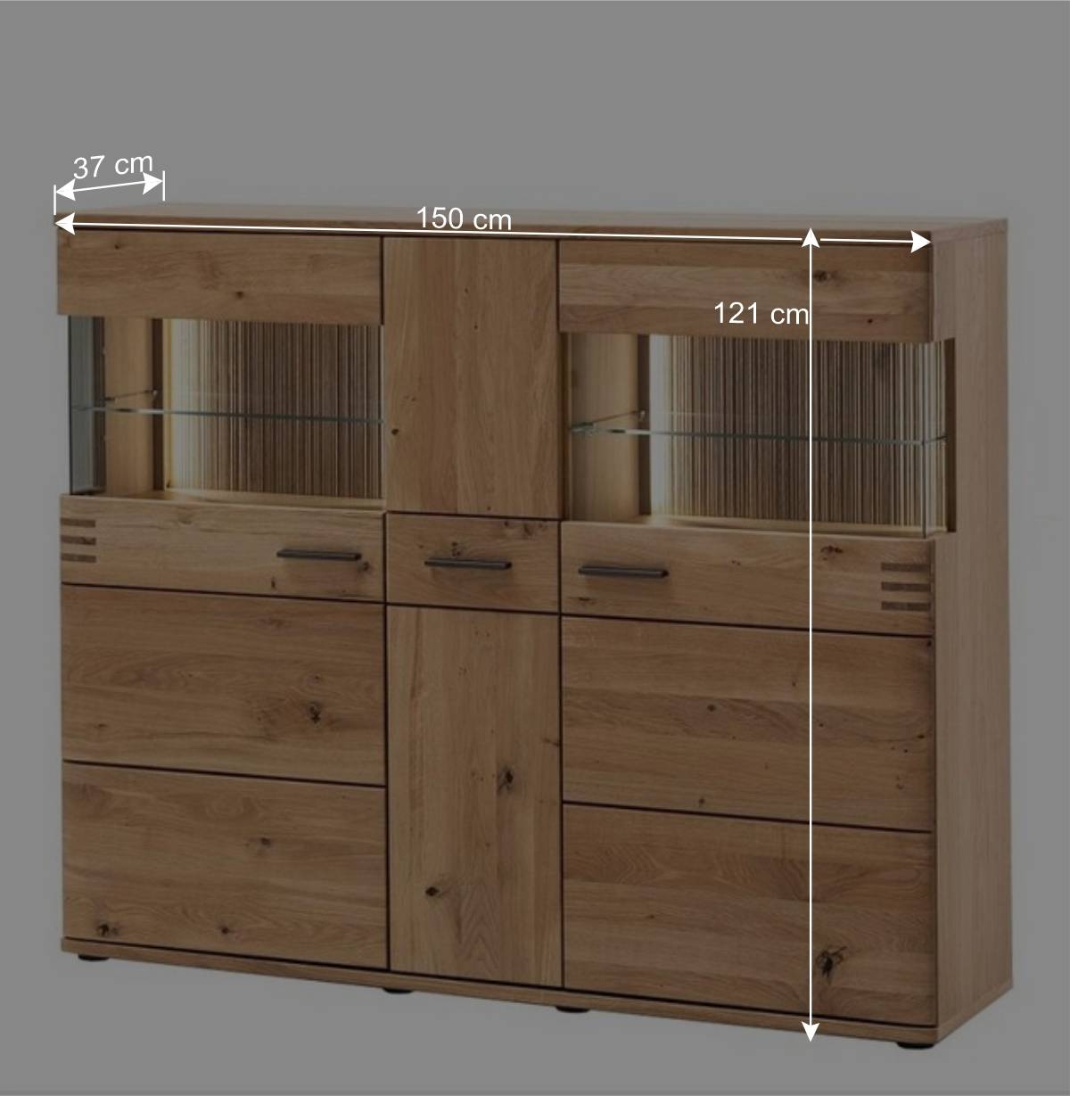 150x121x37 cm Wohnzimmer Schrank in Eiche Bianco - Crupean