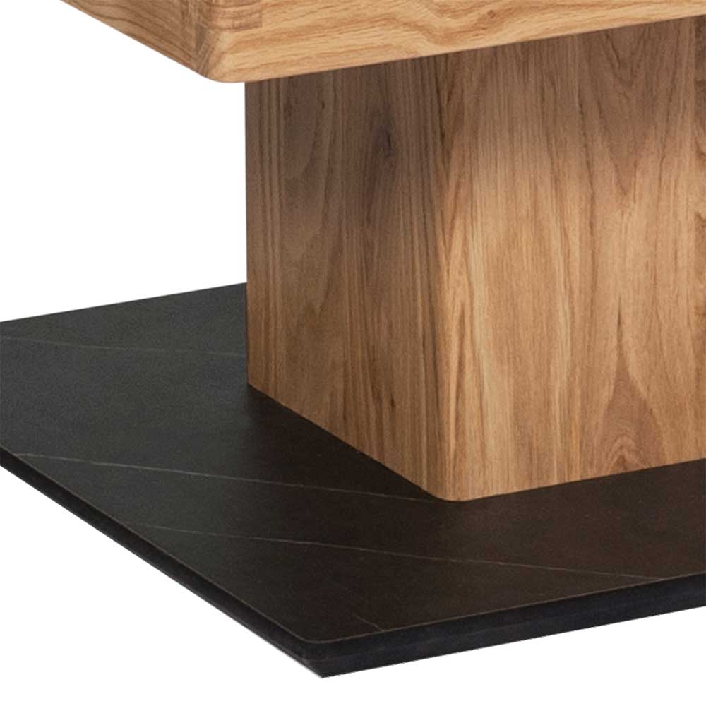 Robuster Standfuß aus schwarzer Platte und massiver Wildeiche für den Wohnzimmertisch – Scolava