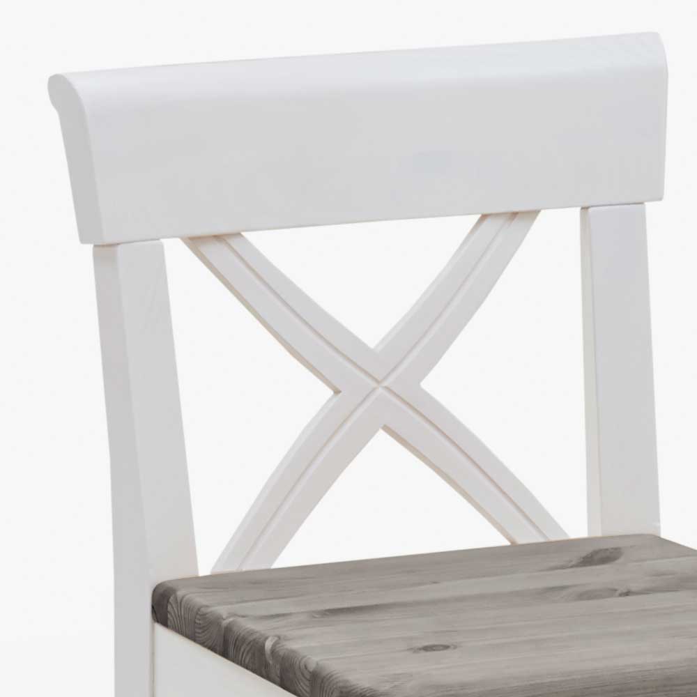 Weißer Küchenhocker mit grauer Holz-Sitzfläche und X-Kreuz Rückenlehne – Yoan