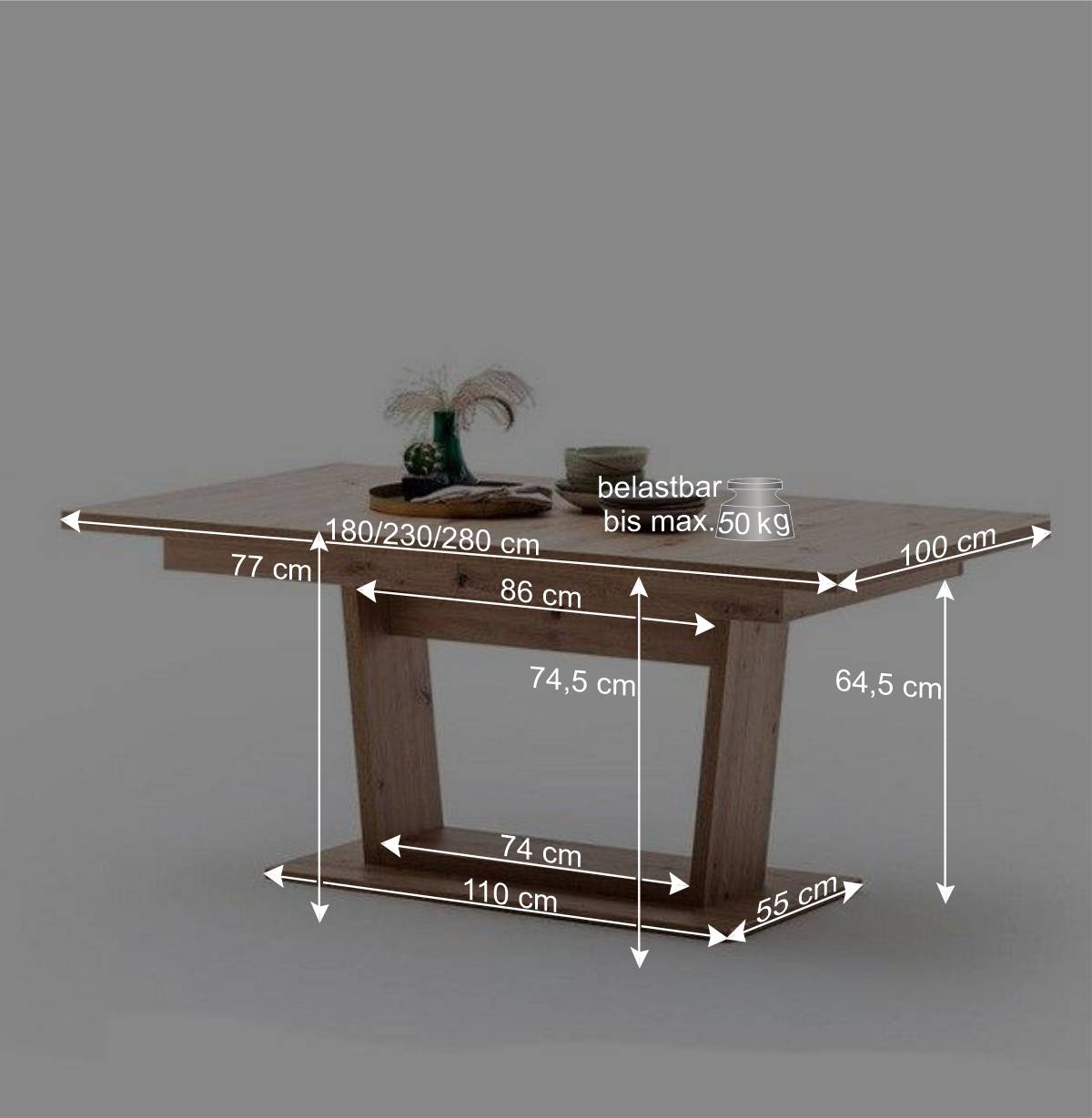 V-Fußgestell Tisch mit Liftmechanik Auszug - Wykina