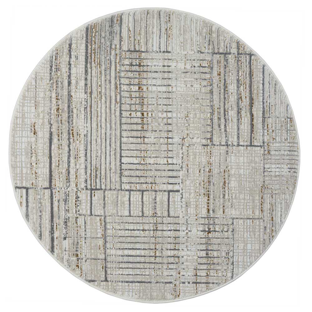 Runder Teppich mit stilvollem, abstraktem Design in Beige und Grau – Neverdo