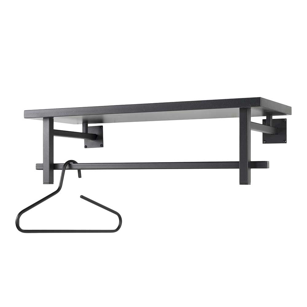 Schwarze moderne Design Wandgarderobe mit praktischer Hutablage und Kleiderstange – Unesc