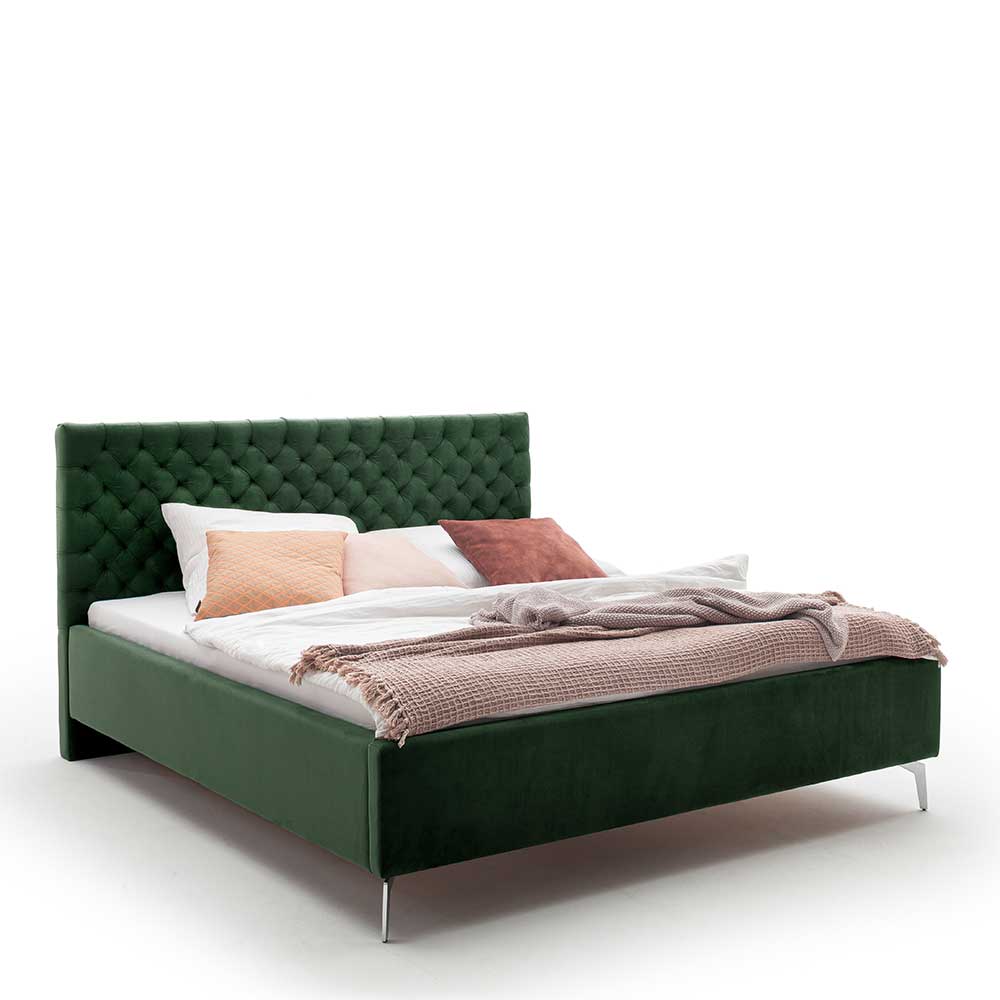 Chesterfield Bett in Dunkelgrün Samt - Jesafina