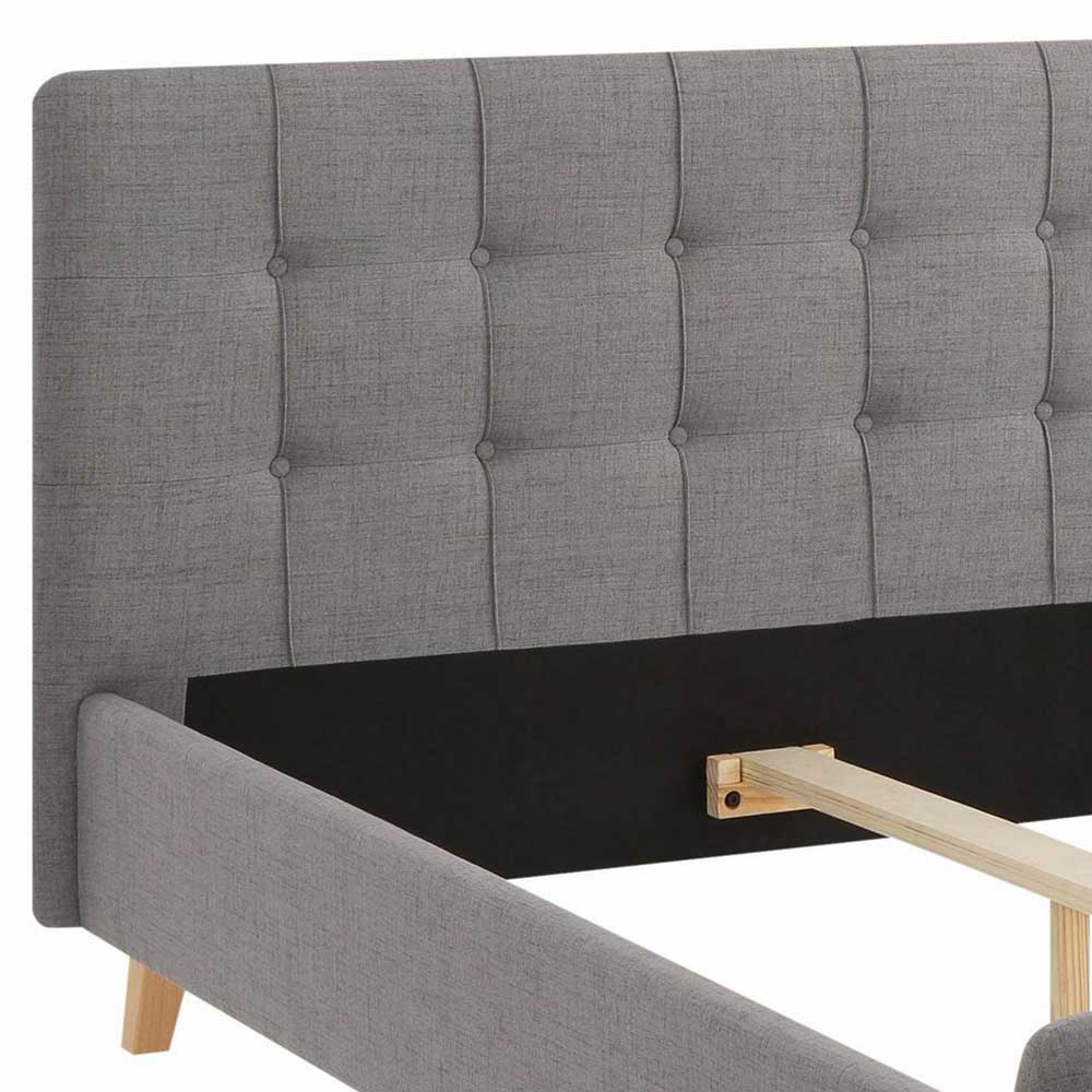 Skandi Stoffbett in Grau mit Holzbeinen - Bekunion
