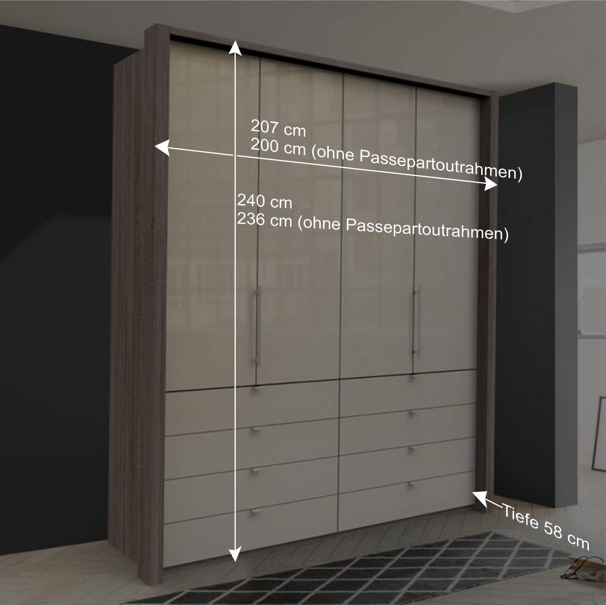 Kleiderschrank glasbeschichtet in Creme - Laingo