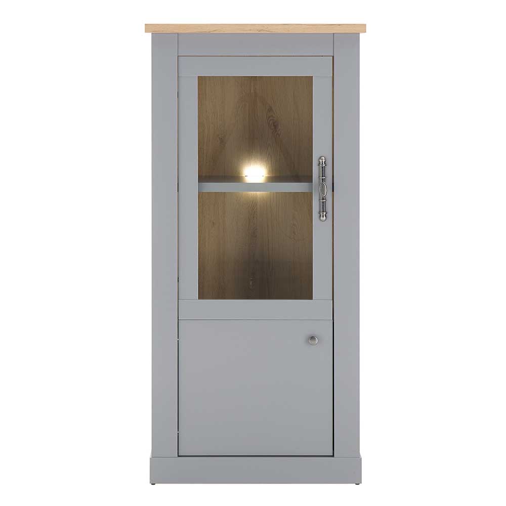 2-türiger Landhaus Vitrinenschrank in Lichtgrau - Buleta