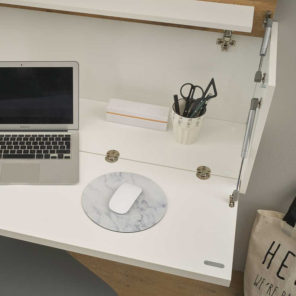 Praktischer hängender Schreibtisch als Home Office Arbeitsplatz mit Laptop und Zubehör – Nonessia
