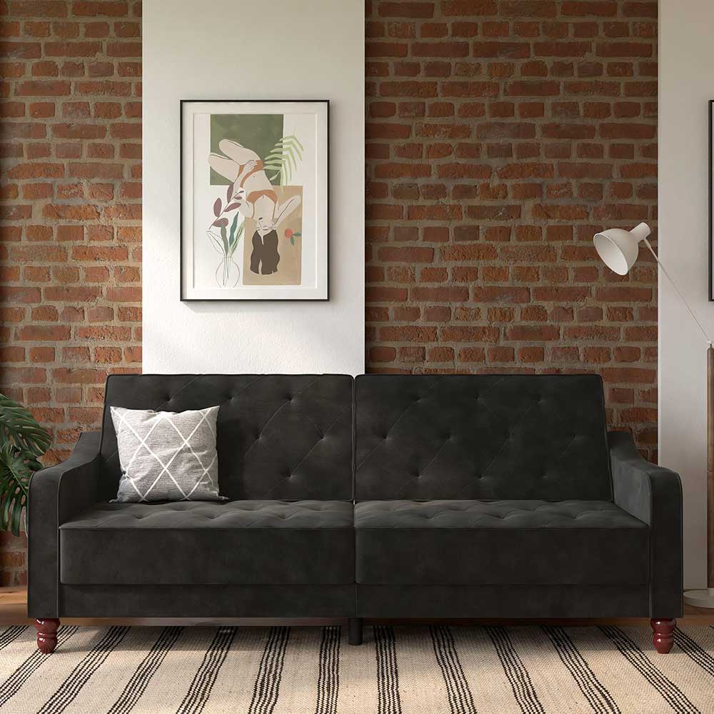Samtsofa mit Bettfunktion in Dunkelgrau - Rubanina