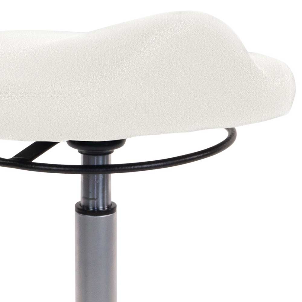 Ergonomische Sitzfläche aus weißem Kunstleder mit Höhenverstellung für den Arbeitshocker – Gorana