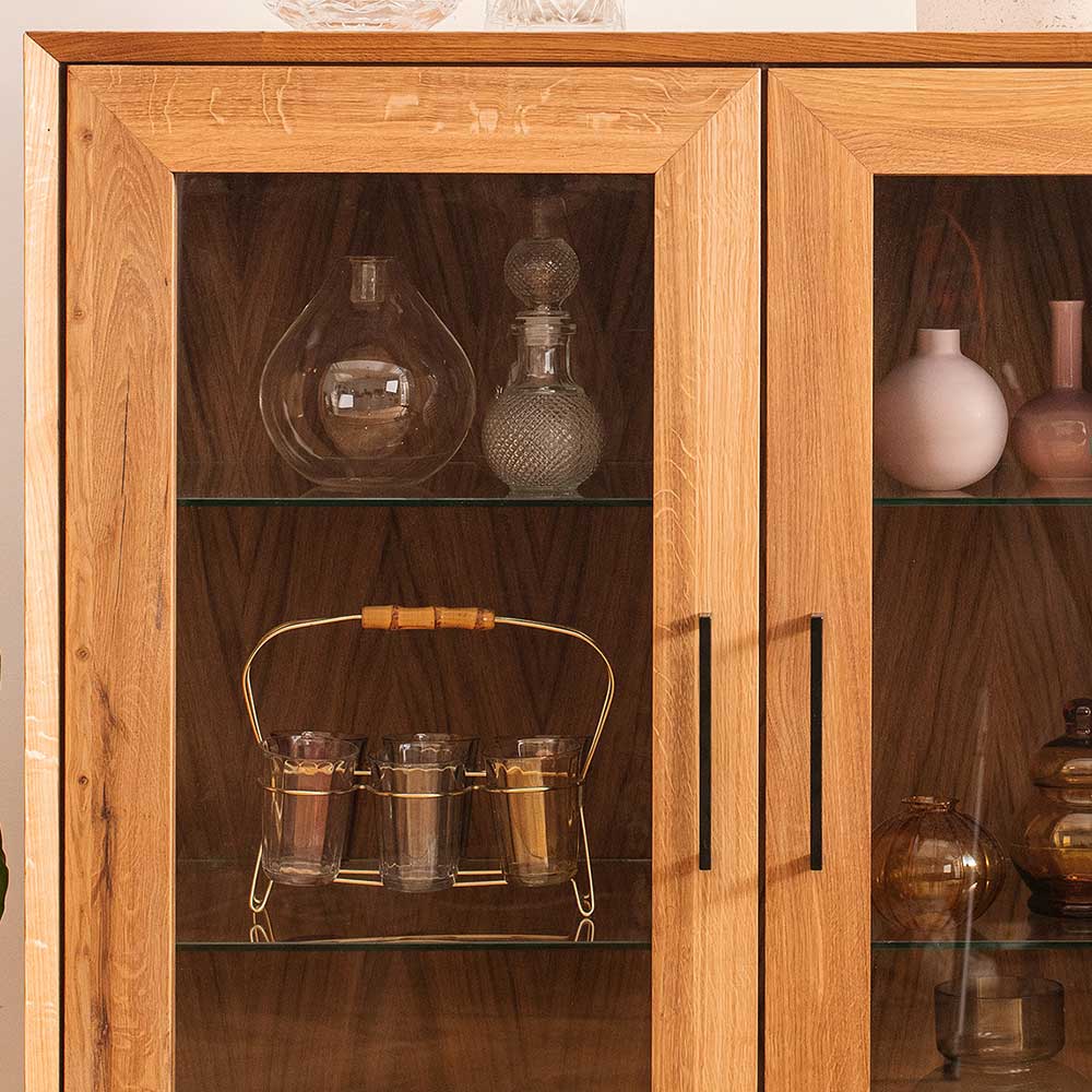 2-türige Vitrine aus geöltem Wildeiche Massivholz - Kerfa