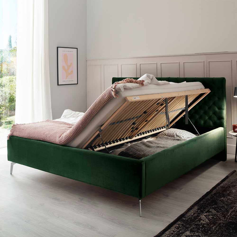 Chesterfield Bett in Dunkelgrün Samt - Jesafina