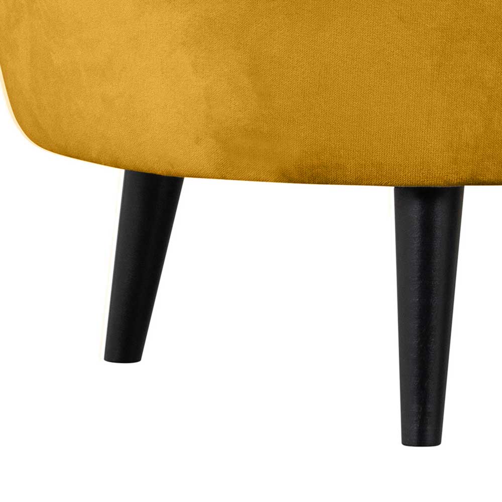 Ocker gelber Samt Lounge Sessel mit eleganten schwarzen Holzbeinen – Srimanko