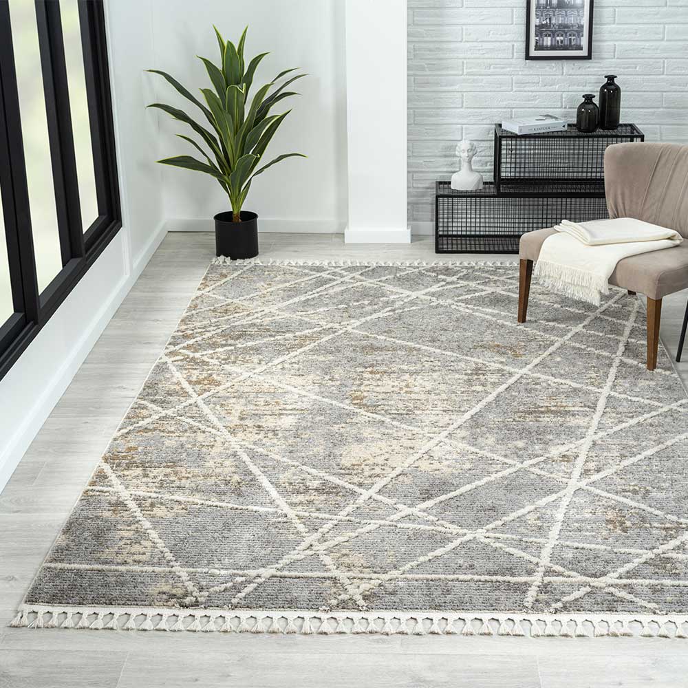 Teppich mit Fransen in Beige & Grau - Fulivia