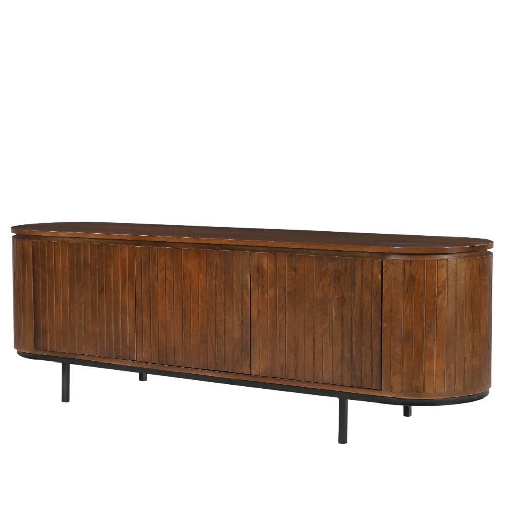 Elegantes Retro Design Lowboard aus Mangoholz mit geschlossenen geriffelten Türen für Ihr Wohnzimmer – Galadira