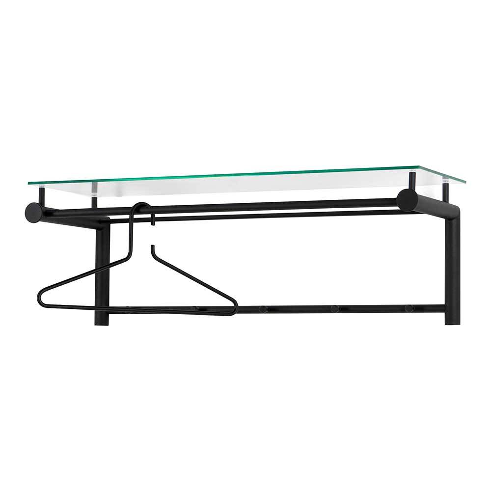 Schwarze Wandgarderobe aus Metall mit transparenter Glasablage und Kleiderhaken – Ifragon