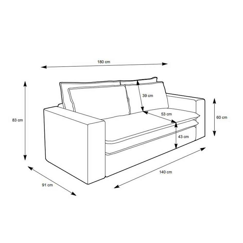 Maße und Abmessungen der hellgrauen Breitcord 2-Sitzer Sofa für das Wohnzimmer – Tessina