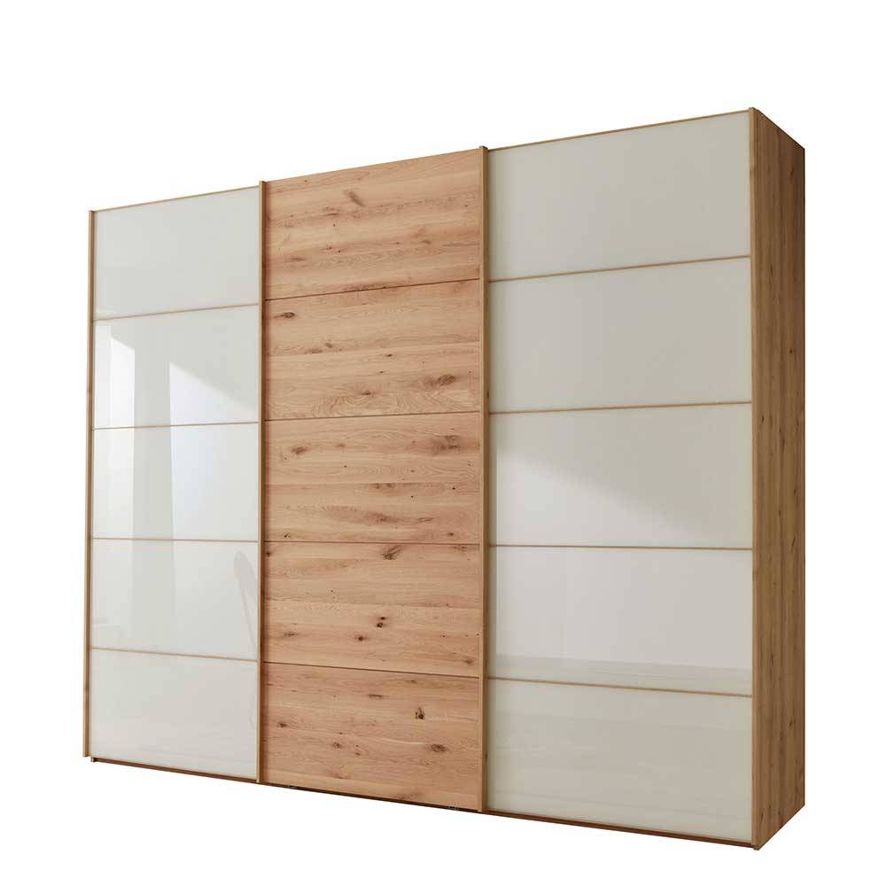 300 cm breiter Schwebetürenschrank mit Glas Beige - Nikoba