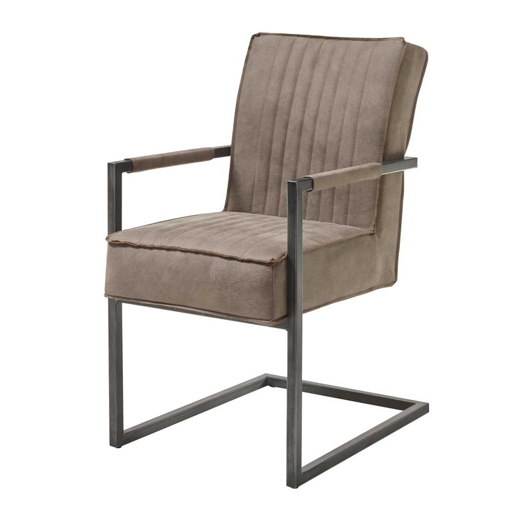 Freischwinger mit Armlehnen in Taupe Microfaser - Albanico (2er Set)