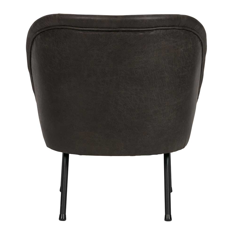 Eleganter schwarzer Loungesessel aus Recyclingleder von hinten mit gerundeter Lehne – Carlot