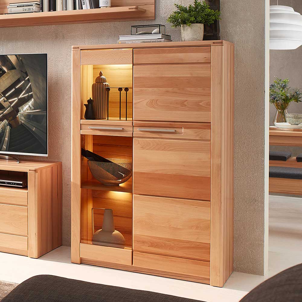 Highboard mit Glaseinsatz und LED Licht - Amyonta