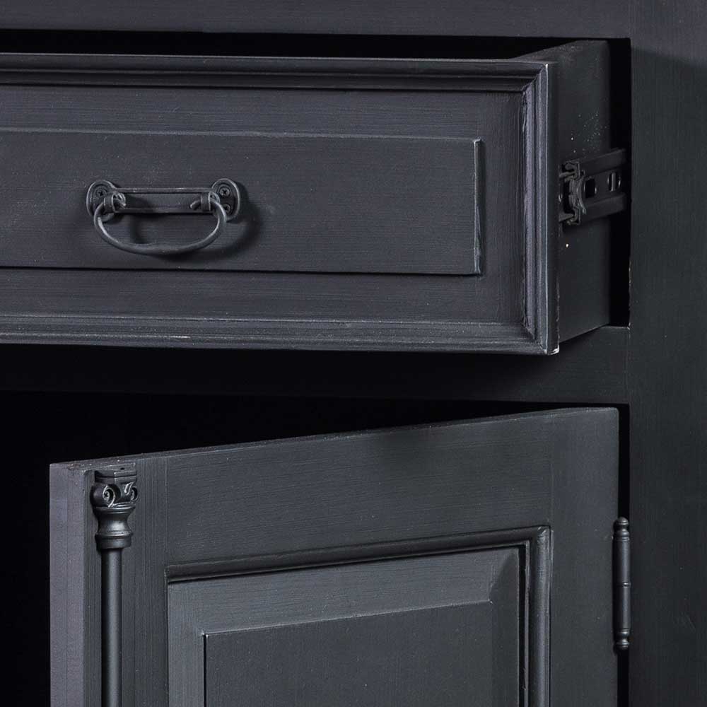 100x141x51 Vintage Vertiko in Schwarz & Teakfarben - Niovan