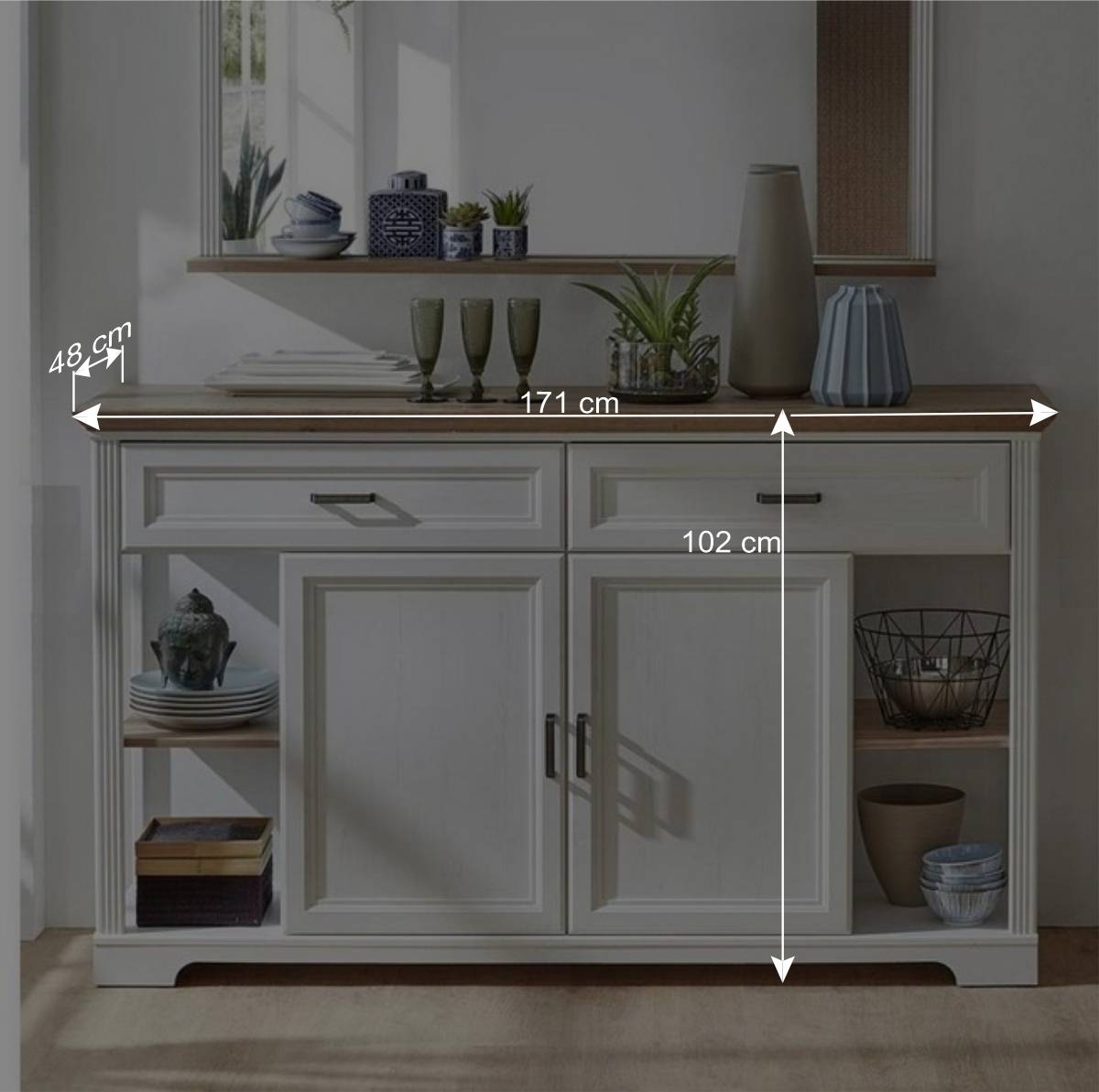 171x102x48 Sideboard in Weiß & Eiche - Sinolita