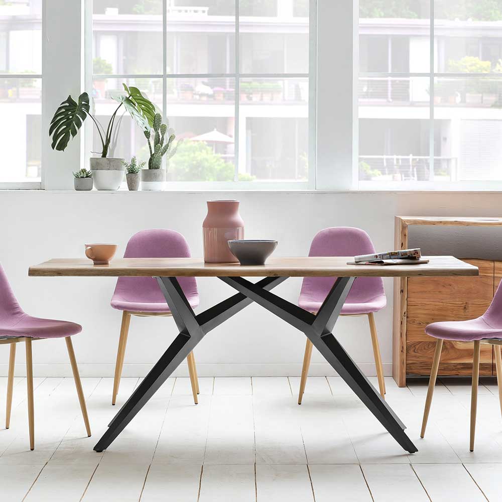 Wildeiche Essenstisch mit Designer Metallgestell - Delphima