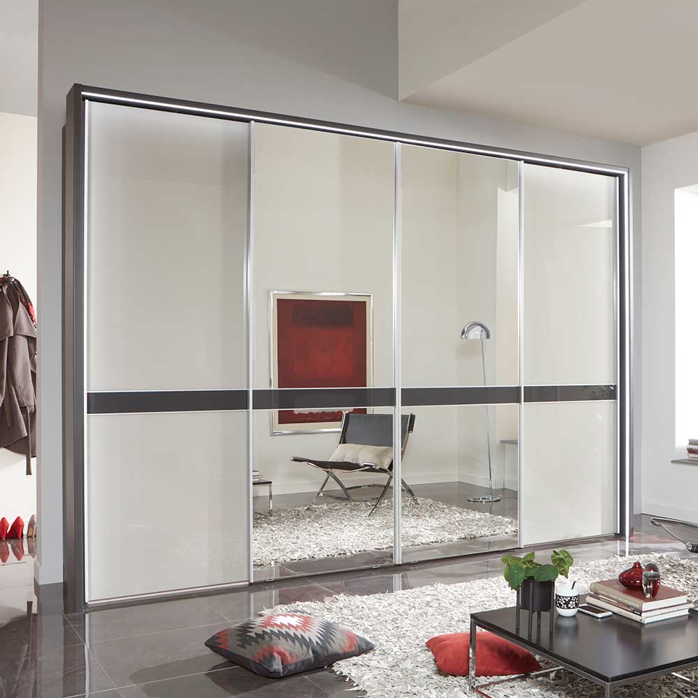 Design Schrank mit Spiegel & Glas Front Hellgrau - Capolyna