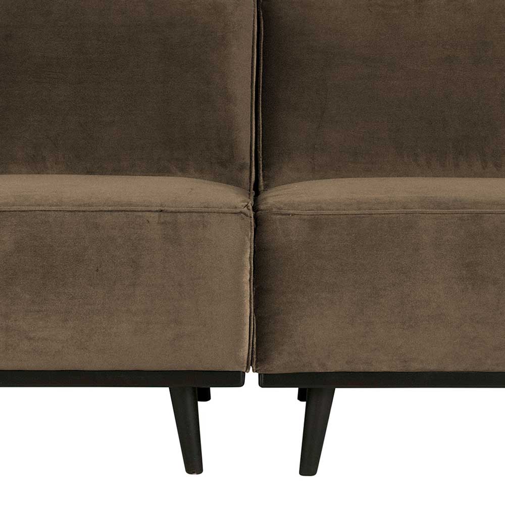 4-Sitzer Retro Couch in Taupe Samt - Valnut