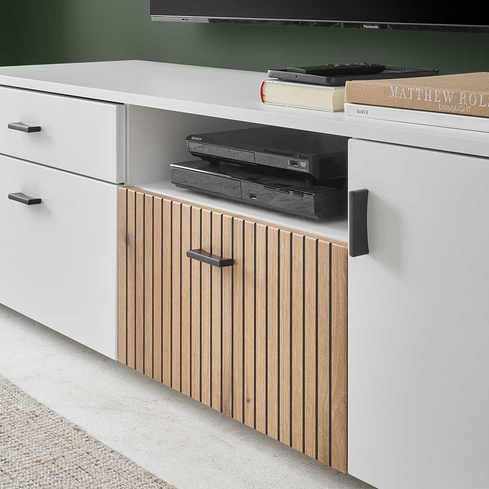 TV Board in Mattweiß mit Wildeiche - Nenaloro