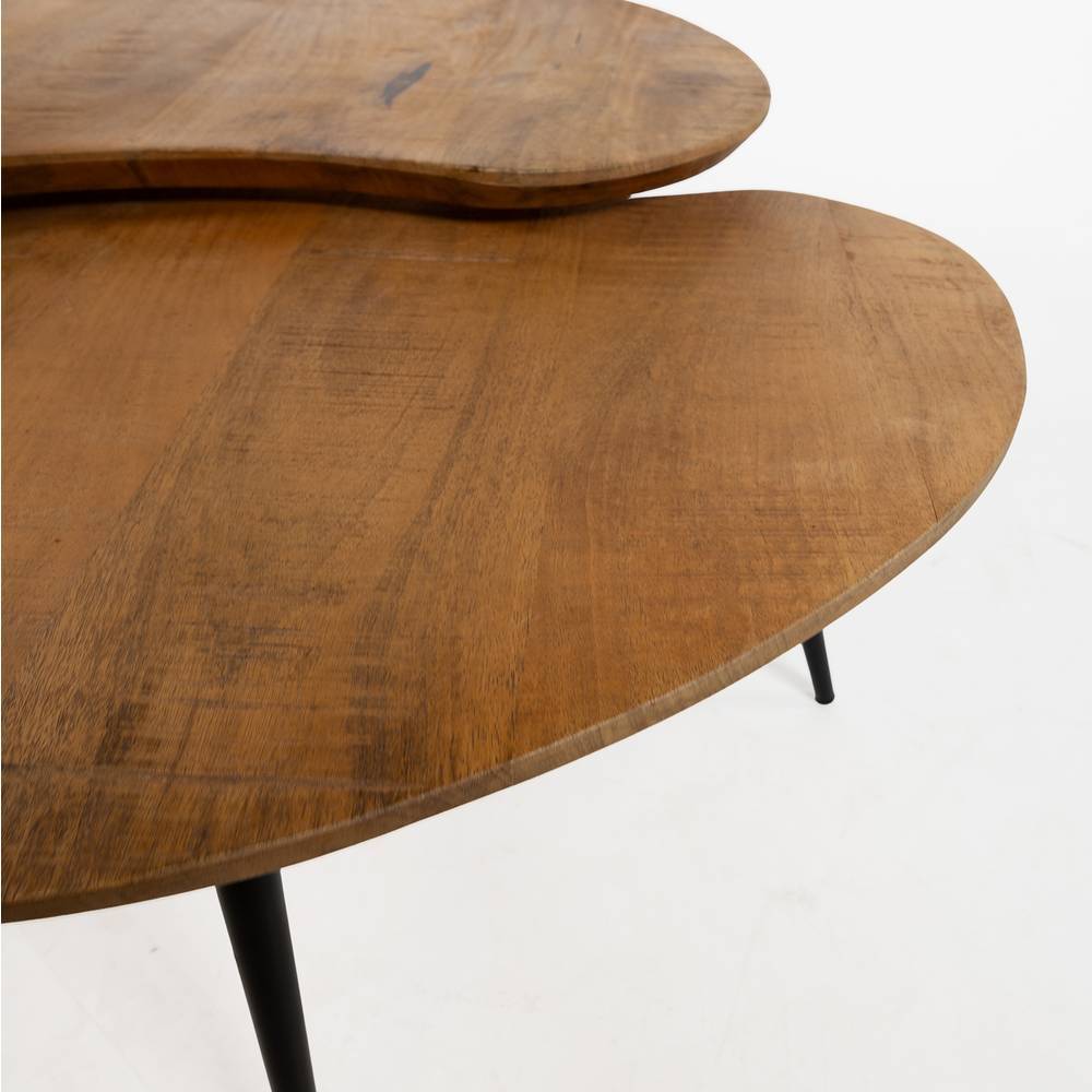 Organisch geformter Couchtisch aus hellem Holz mit schwarzen Metallbeinen – Vaiana