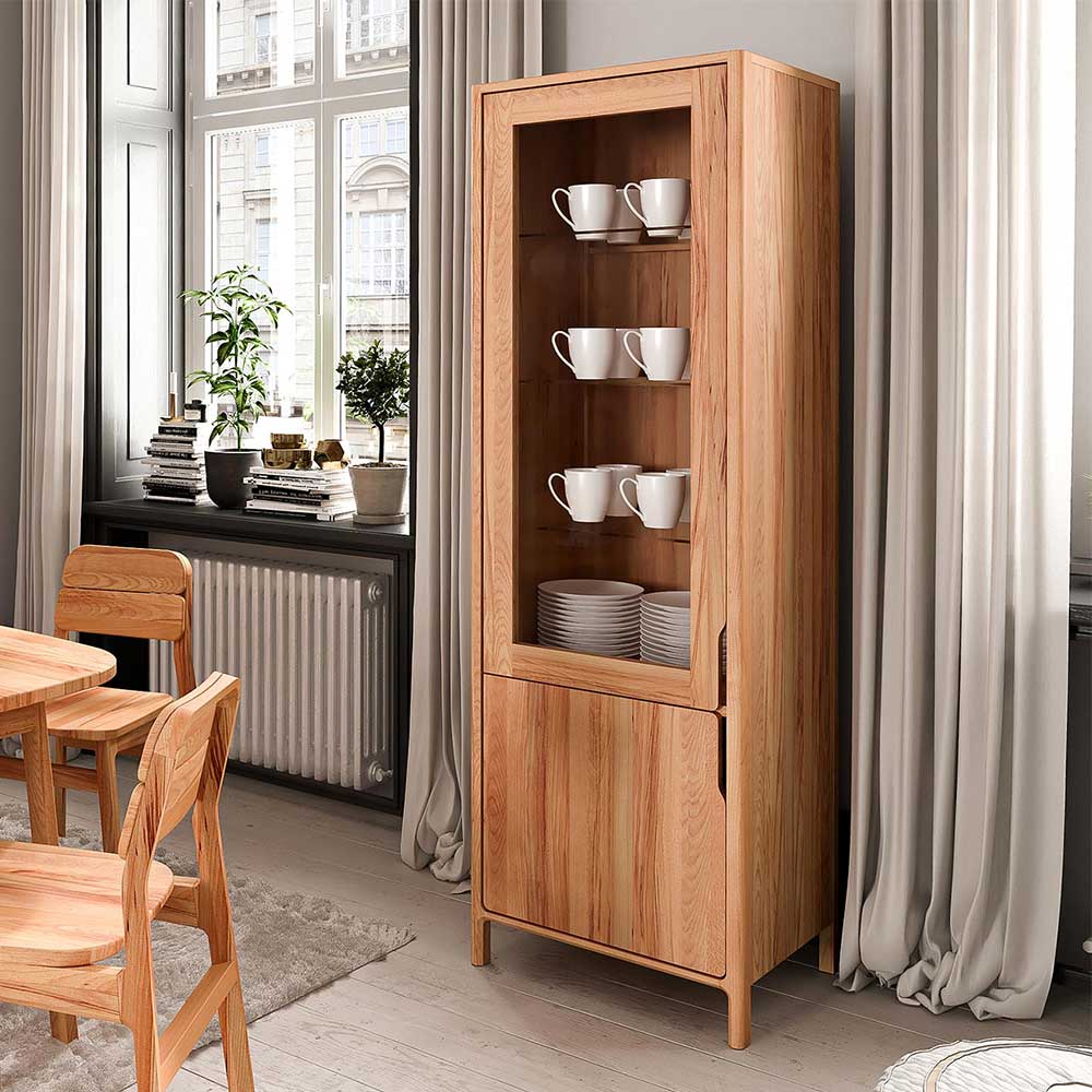 Kernbuche Vitrine mit Glastür und Holztür im Esszimmer – Lana