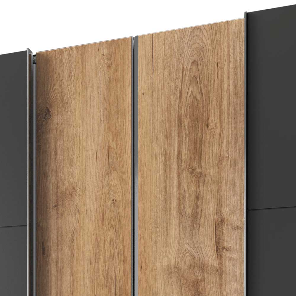 300 cm Schlafzimmerschrank in Dunkelgrau & Holzoptik - Bafata