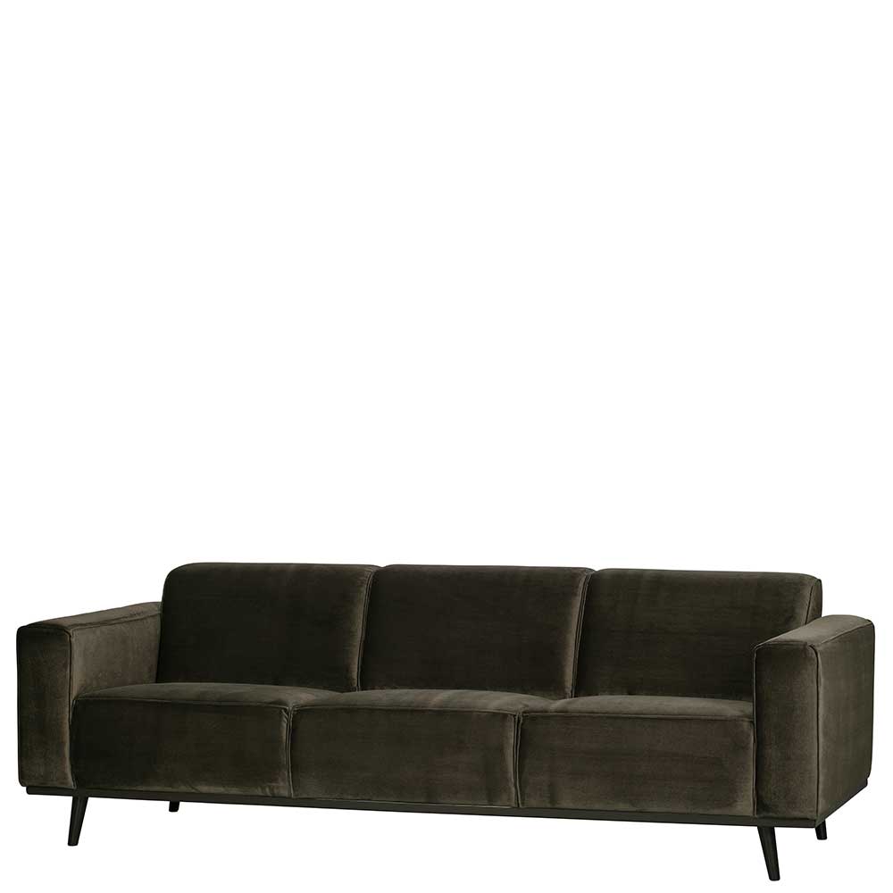 230x77x93 Dreier Samtsofa in Dunkelgrün - Bonany