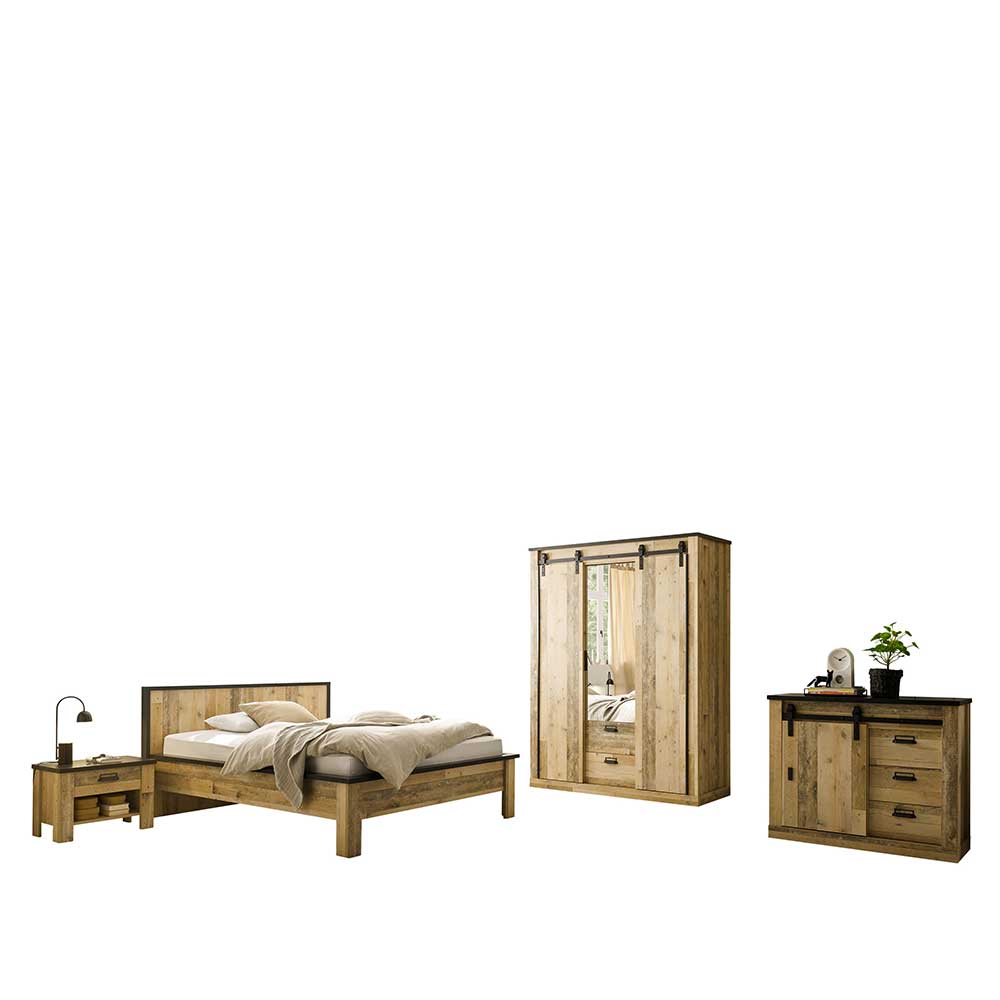 Schlafzimmer mit 140x200 Bett Set - Naiavio (fünfteilig)