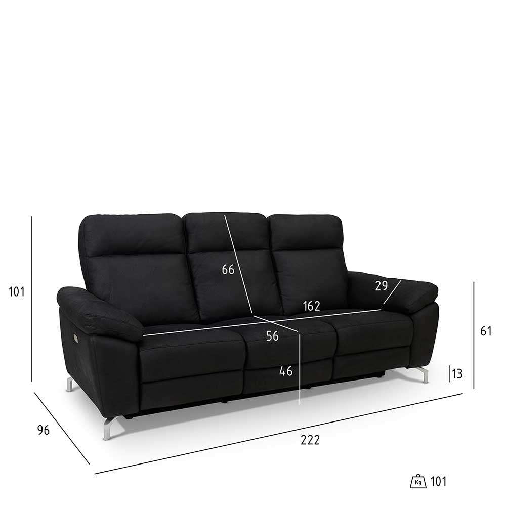 Schwarze Stoffcouch mit Relaxfunktion - Lirionica