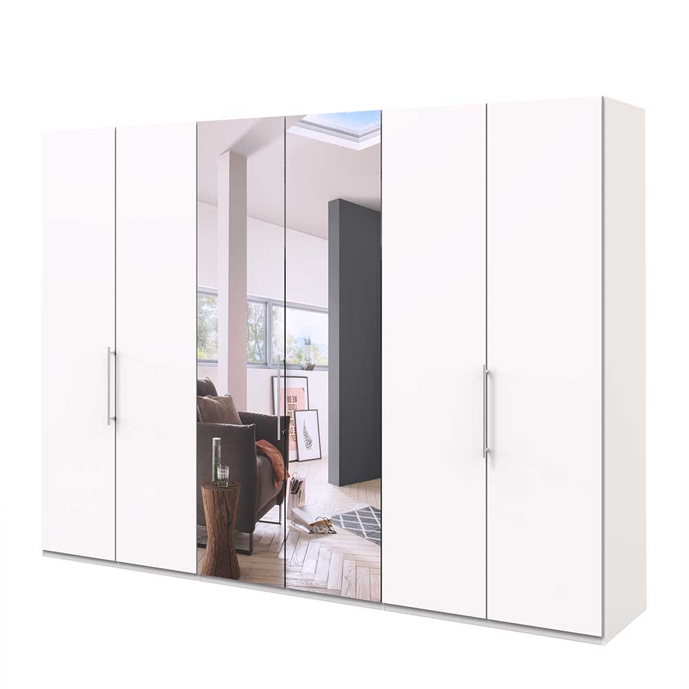 Großer weißer Schlafzimmer-Kleiderschrank mit Spiegeltüren und praktischen Falttüren – Donpiave