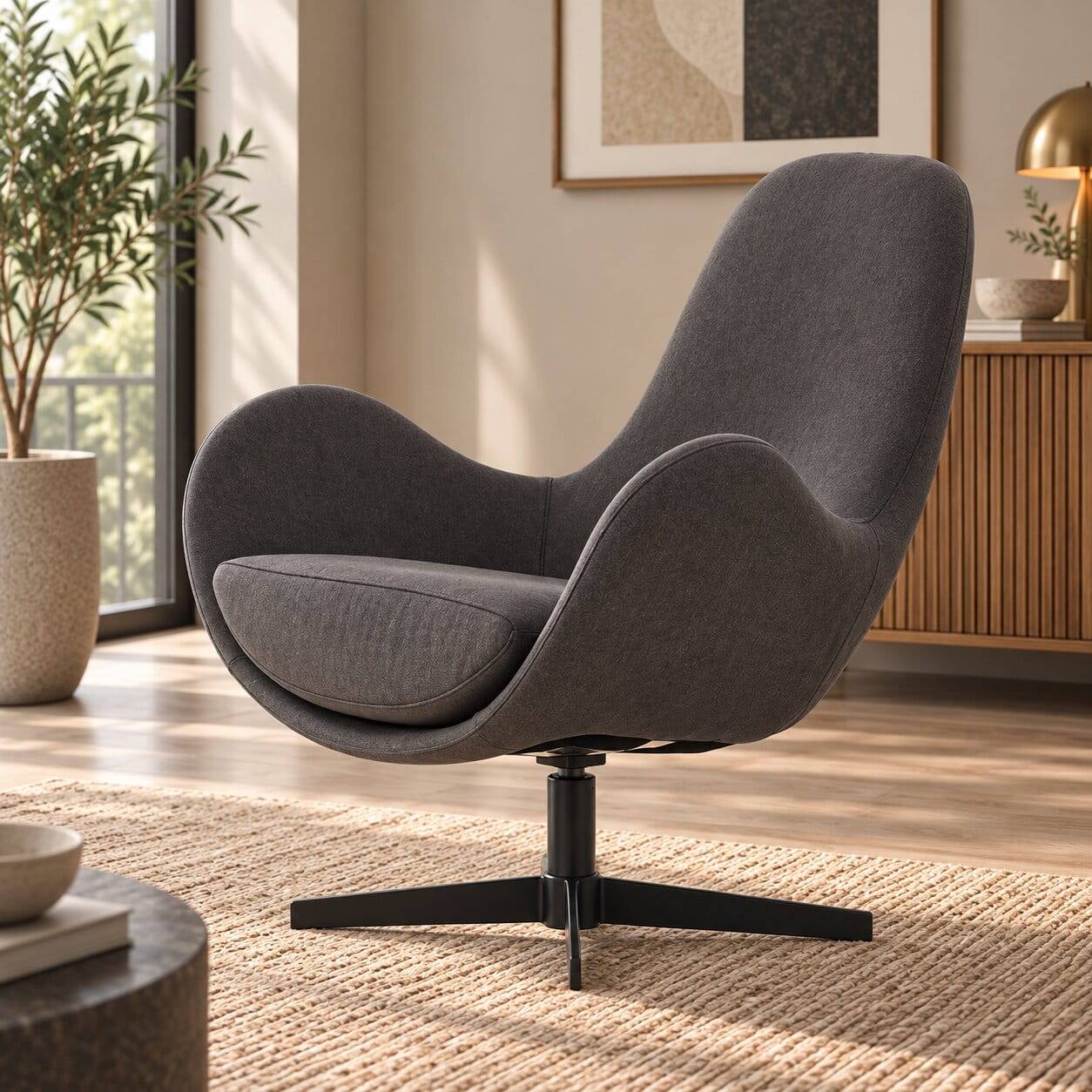 Retrodesign Sessel in Dunkelgrau Webstoff - Ivany