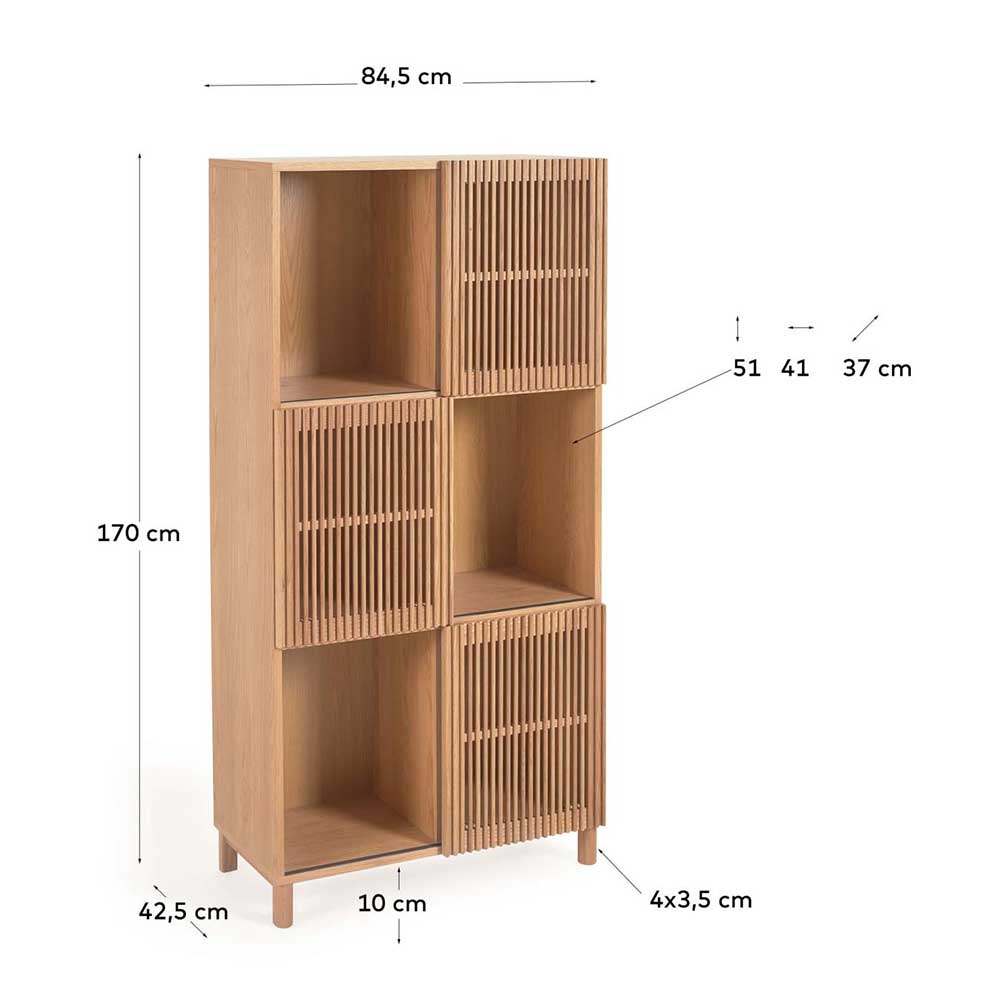 Holzschrank mit drei Lamellentüren, Maße und Abmessungen 84,5x170x42,5 cm – Azuro