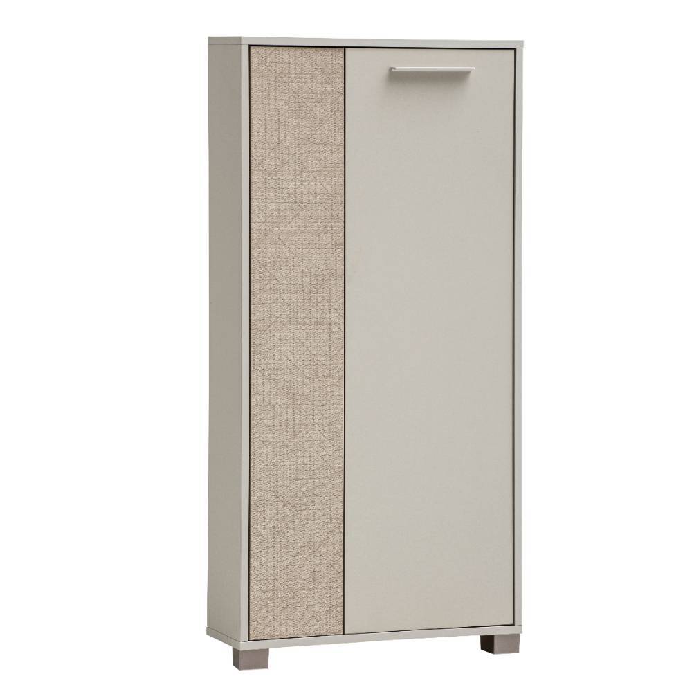 Elegantes beiges Flur Highboard mit Strukturfront und modernem Griff in geschlossener Ansicht – Litinka