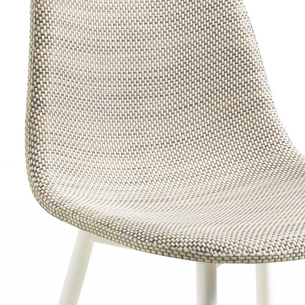 Kunstrattan Esszimmerstuhl in Weiß Beige Neptun mit Metall Gestell (4er Set)