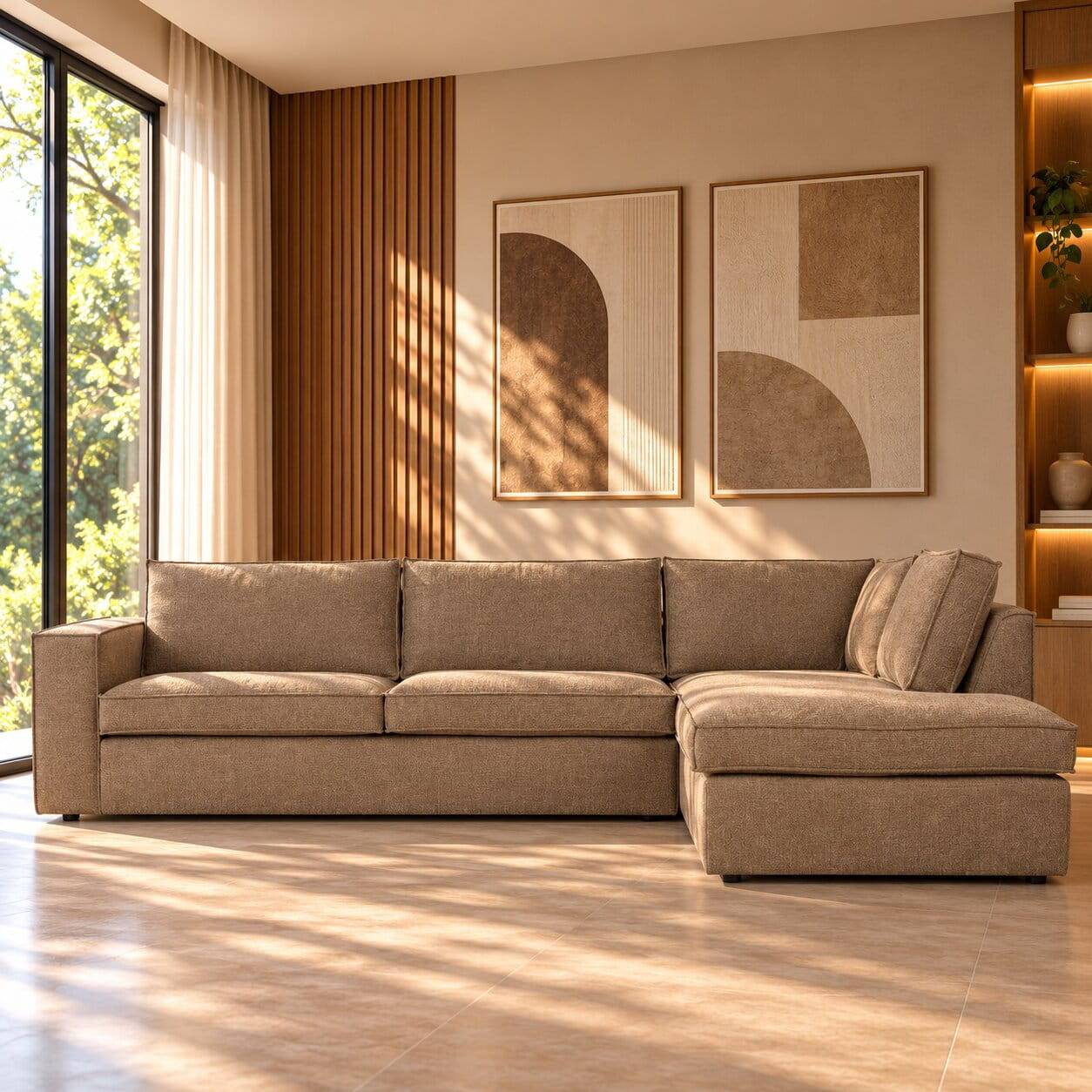 Ecksofa in Hellbraun Webstoff - Malott