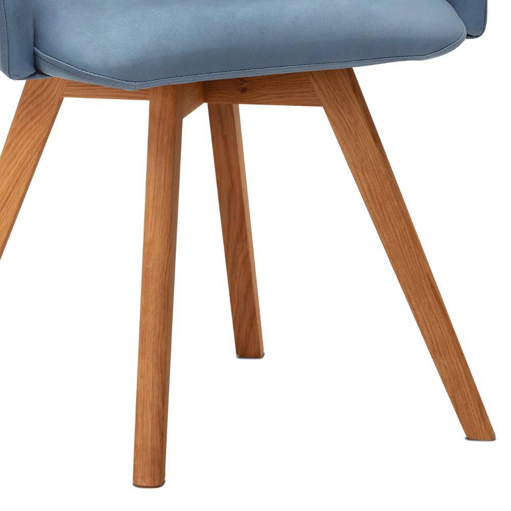Stabile konische Holzbeine des hellblauen Microfaser Esszimmerstuhls für einen sicheren Stand – Nenna