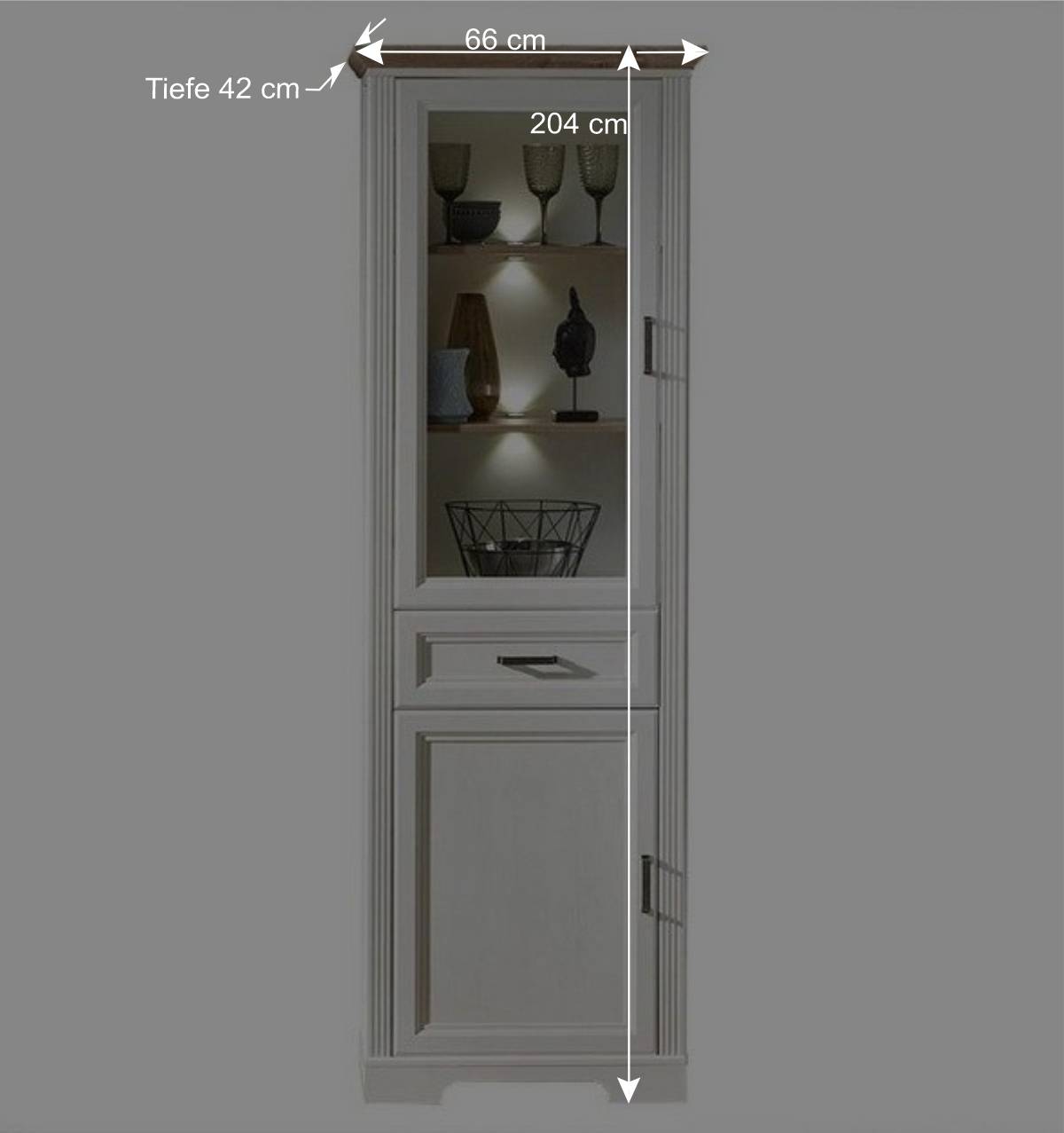 66x204x42 Landhaus Vitrine mit Licht - Sinolita